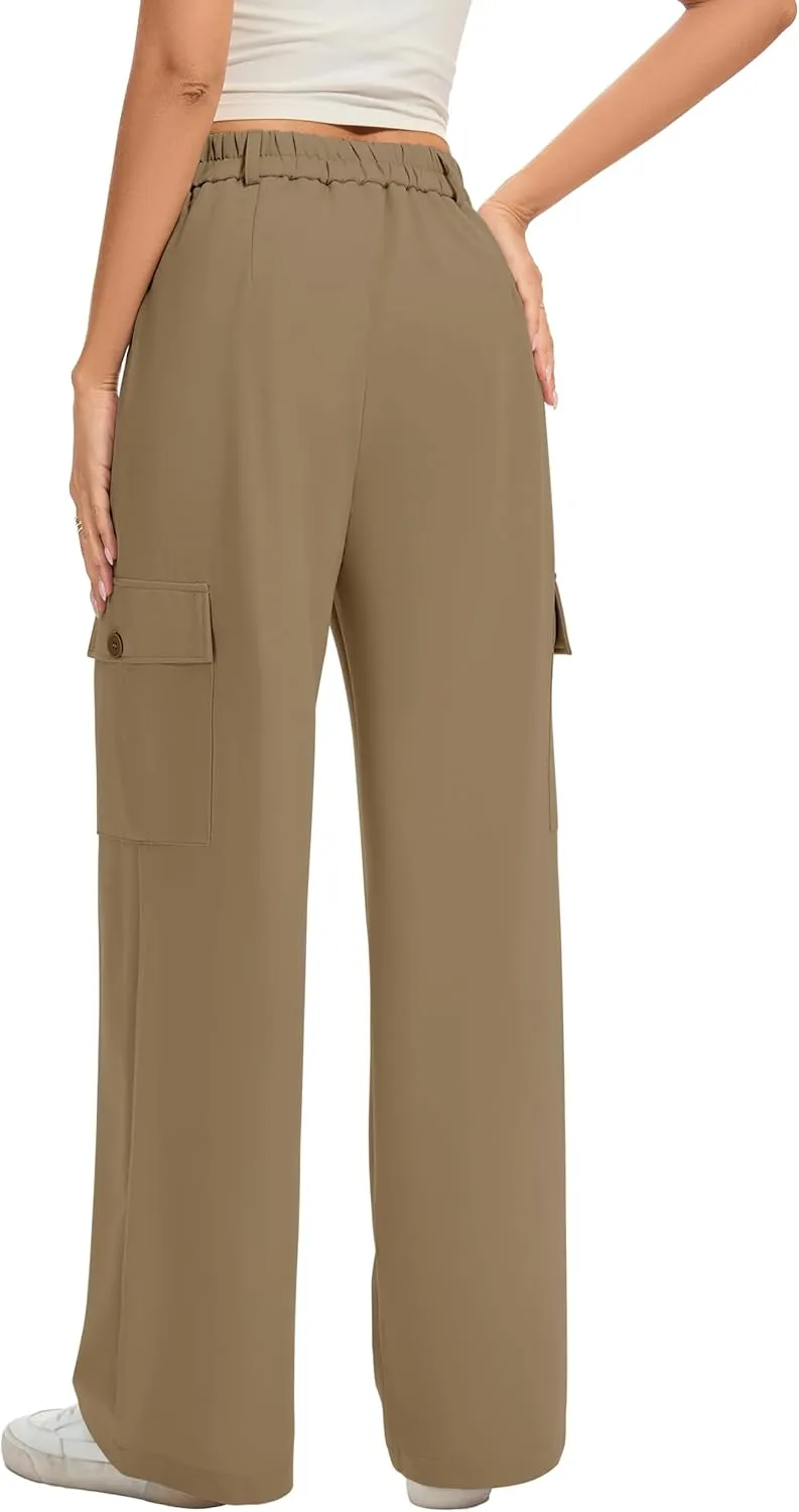 FUNYYZO 2025 Women Long Casual Pants High Waisted Pants Y2K Casual Wide Leg Elastic Waist Trousers
