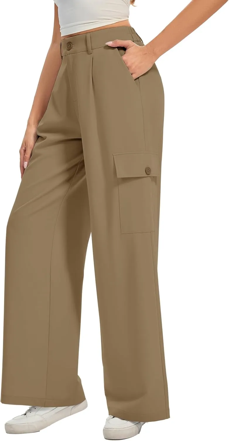 FUNYYZO 2025 Women Long Casual Pants High Waisted Pants Y2K Casual Wide Leg Elastic Waist Trousers