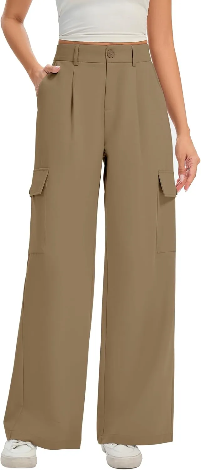 FUNYYZO 2025 Women Long Casual Pants High Waisted Pants Y2K Casual Wide Leg Elastic Waist Trousers