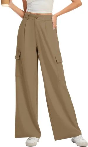 FUNYYZO 2025 Women Long Casual Pants High Waisted Pants Y2K Casual Wide Leg Elastic Waist Trousers