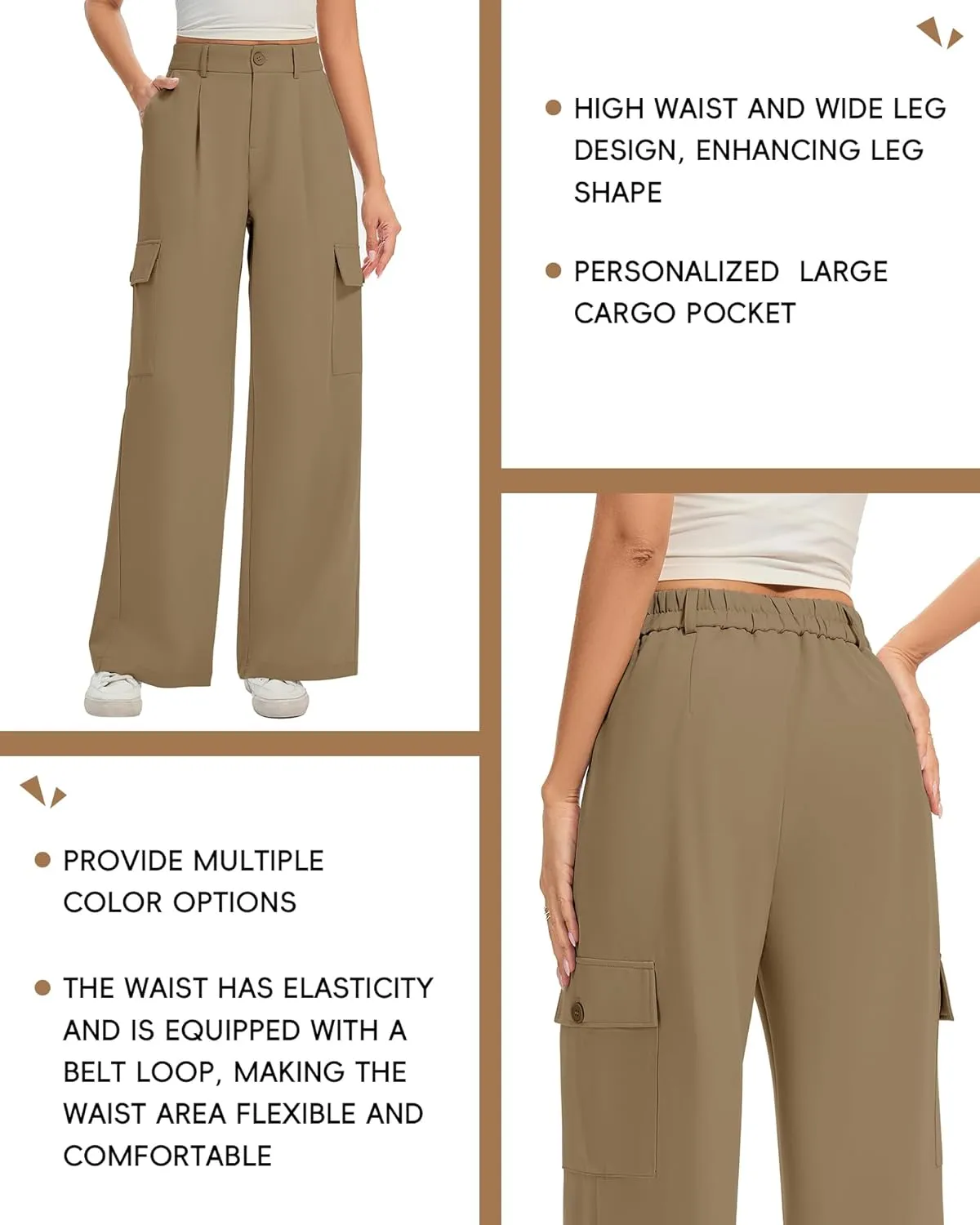 FUNYYZO 2025 Women Long Casual Pants High Waisted Pants Y2K Casual Wide Leg Elastic Waist Trousers