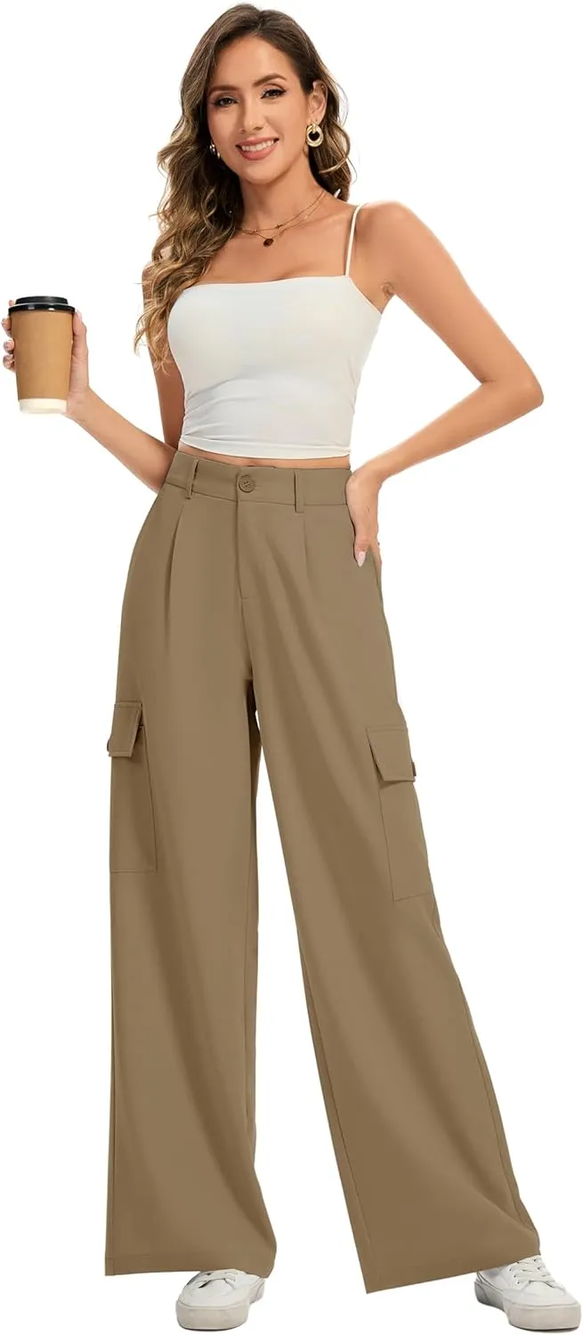 FUNYYZO 2025 Women Long Casual Pants High Waisted Pants Y2K Casual Wide Leg Elastic Waist Trousers