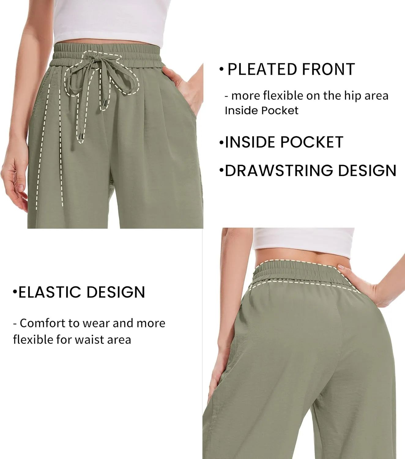 FUNYYZO 2025 Women Summer Pants Drawstring Waist Wide Leg Pants Loose Fit with Pockets Pull On
