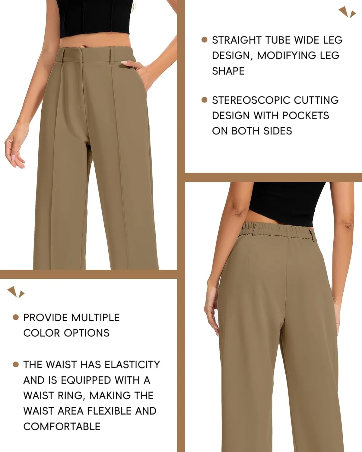 FUNYYZO Women Long Dress Pants High Waisted Work Pants Dressy Casual Straight Leg Elastic Waist Trousers