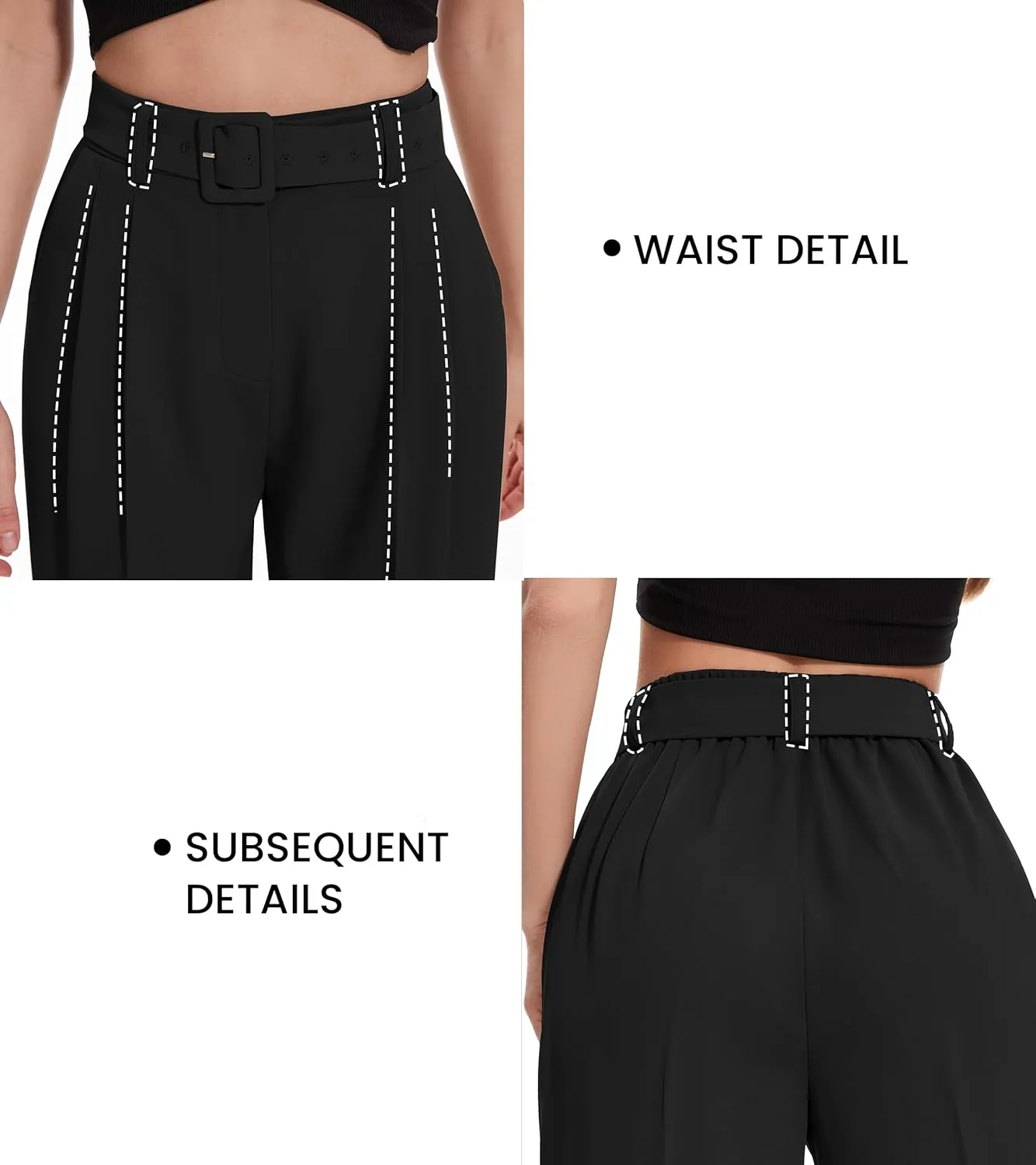 FUNYYZO Women's High Waist Wide Leg Pants Business Work Office Casual Long Pants Belted Trousers