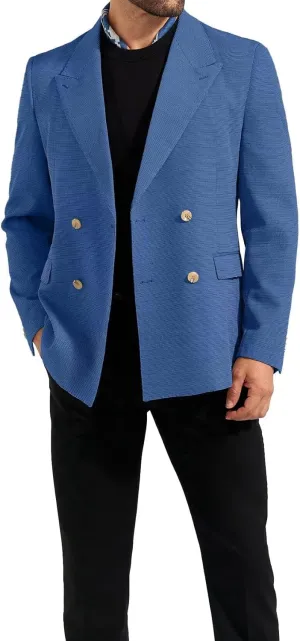 Fxzpiodi Mens Suit Blazer Jacket Slim Fit Knitted Casual Lightweight Business Prom Sport Coat Double-Breasted Lapel Collar
