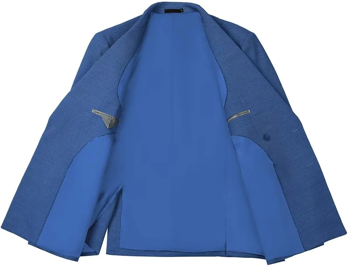 Fxzpiodi Mens Suit Blazer Jacket Slim Fit Knitted Casual Lightweight Business Prom Sport Coat Double-Breasted Lapel Collar