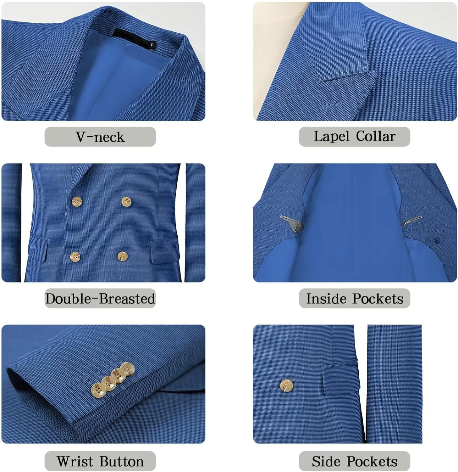 Fxzpiodi Mens Suit Blazer Jacket Slim Fit Knitted Casual Lightweight Business Prom Sport Coat Double-Breasted Lapel Collar