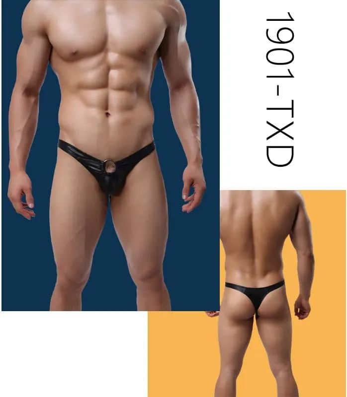 G-String Men's T-Back Briefs Low Waist Breathable Faux Leather Large Size Exposed Hip