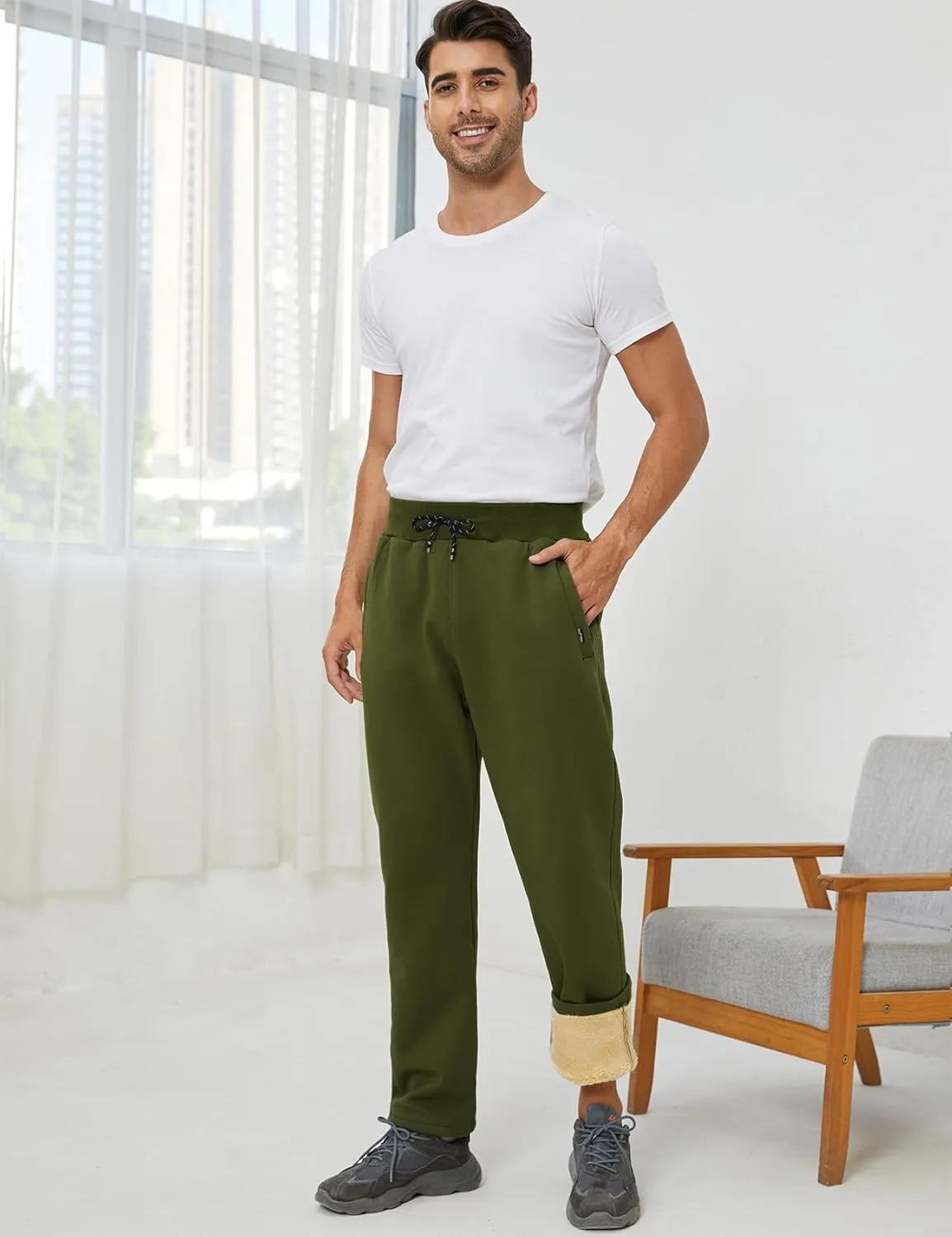 Gihuo Men's Winter Warm Fleece Pants Sherpa Fleece Lined Jogger Pants Sweatpants