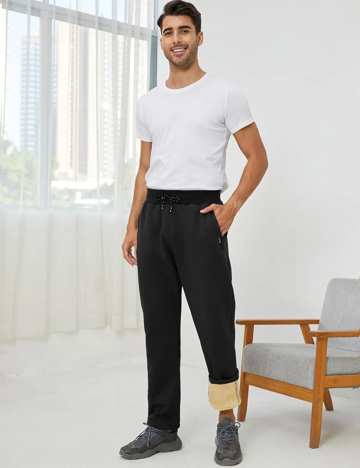 Gihuo Men's Winter Warm Fleece Pants Sherpa Fleece Lined Jogger Pants Sweatpants