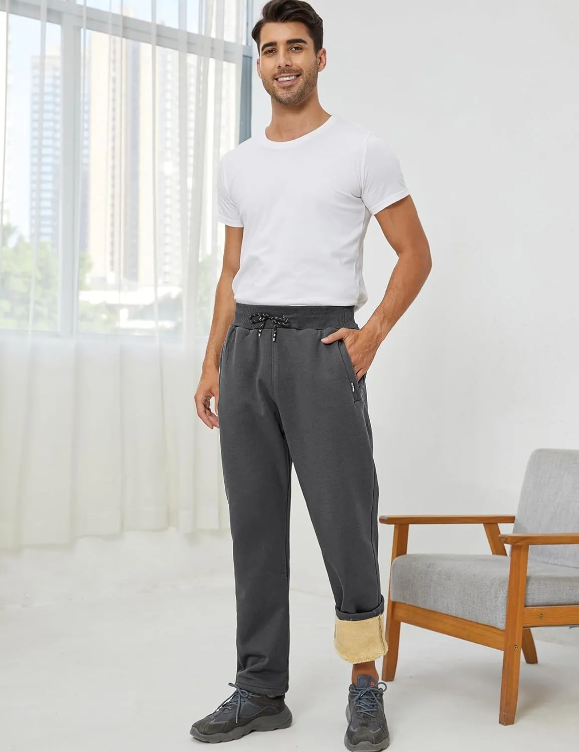 Gihuo Men's Winter Warm Fleece Pants Sherpa Fleece Lined Jogger Pants Sweatpants