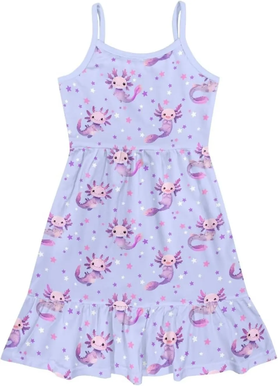 Girls Cute Spaghetti Strap Dress Tiered A-Line Pleated Summer Midi Dresses for 3-14Y
