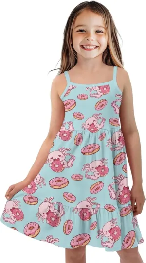 Girls Spaghetti Strap Summer Dress Ruffle Pleated Midi Dresses for School Home 3-16 Y