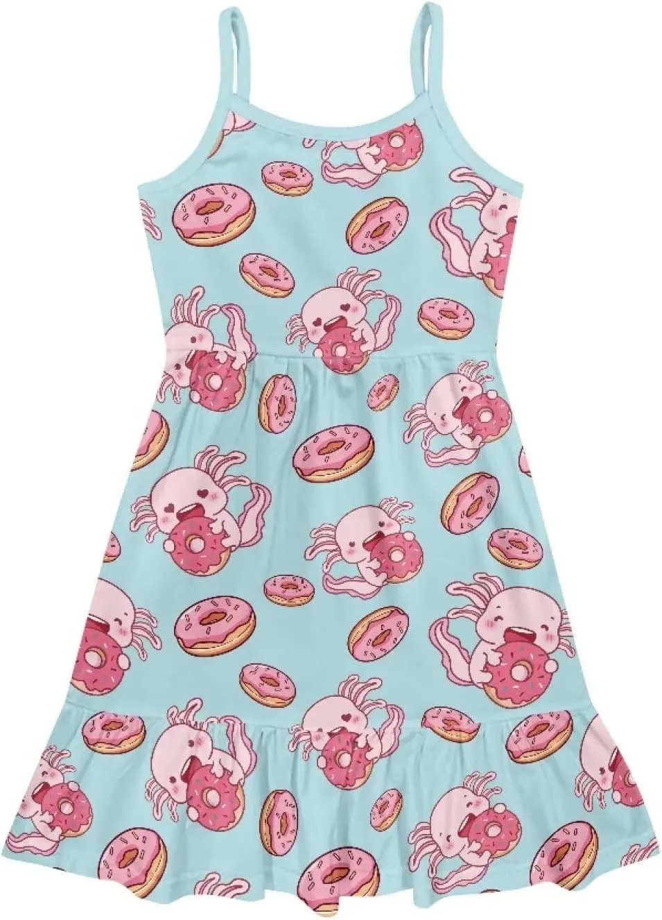 Girls Spaghetti Strap Summer Dress Ruffle Pleated Midi Dresses for School Home 3-16 Y