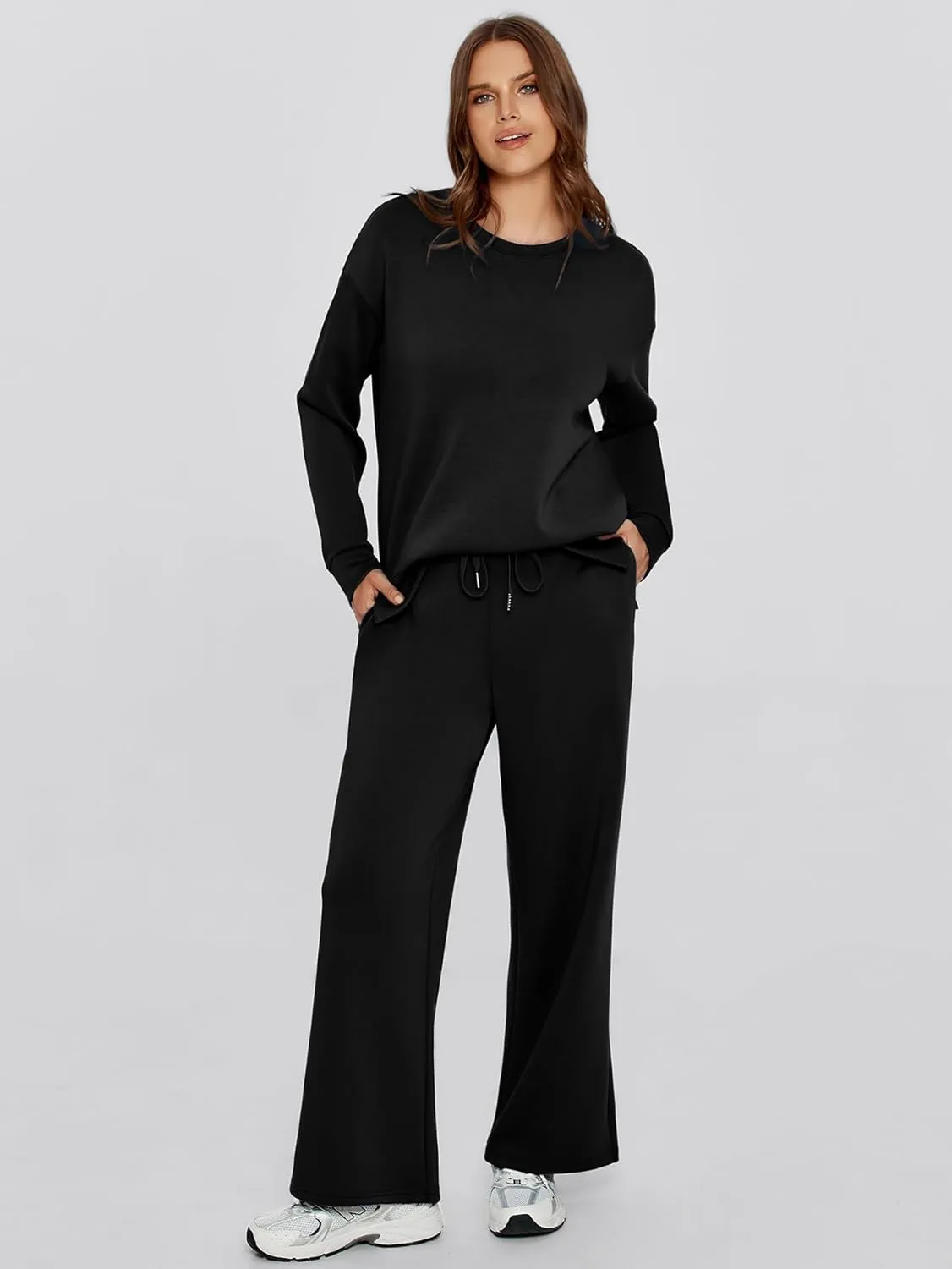 Glamaker Womens 2 Piece Lounge Set Long Sleeve Pullover Tops Long Pants Casual Sweatsuits Tracksuit Sets with Pockets