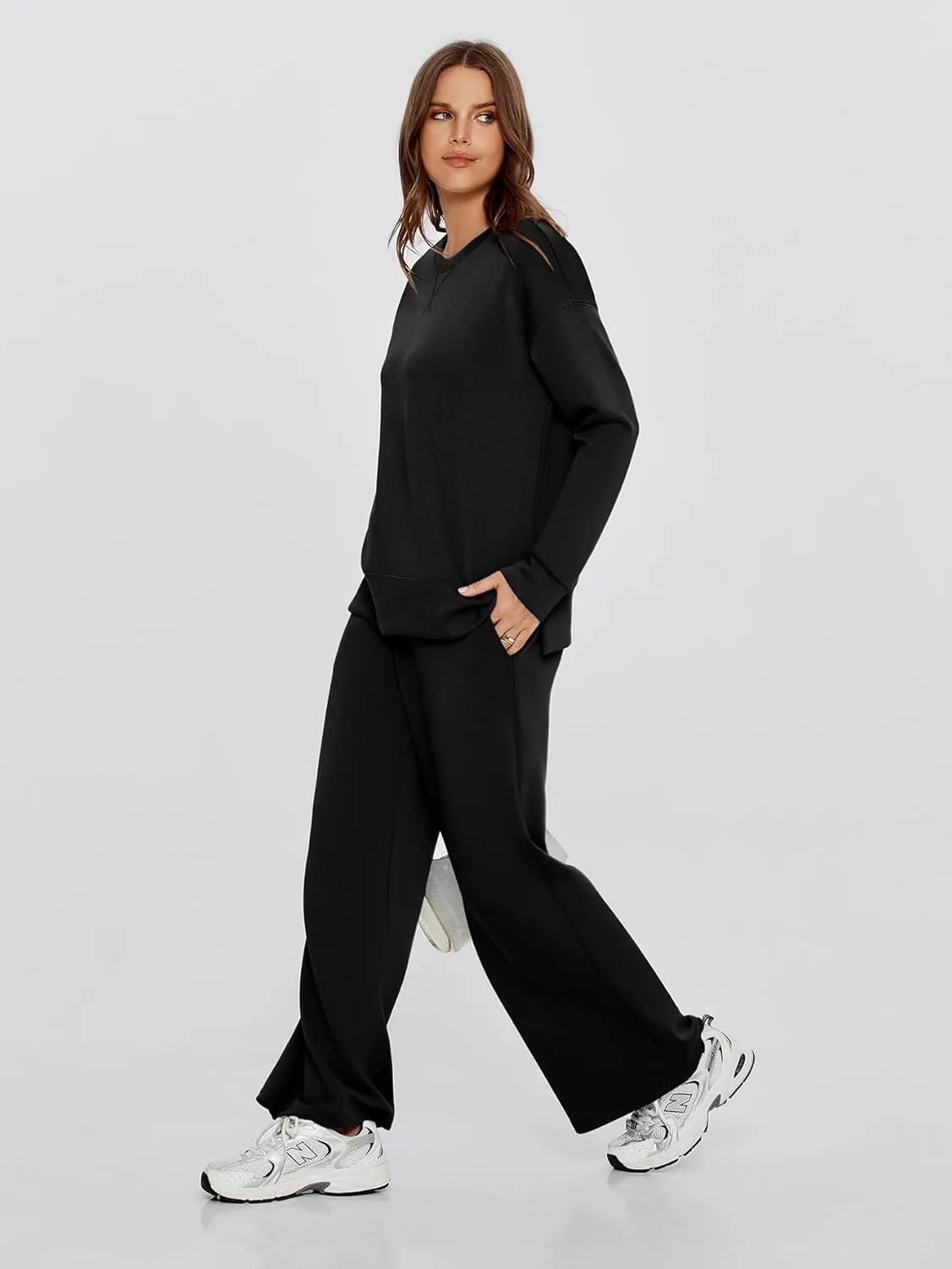 Glamaker Womens 2 Piece Lounge Set Long Sleeve Pullover Tops Long Pants Casual Sweatsuits Tracksuit Sets with Pockets