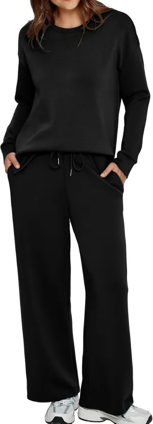 Glamaker Womens 2 Piece Lounge Set Long Sleeve Pullover Tops Long Pants Casual Sweatsuits Tracksuit Sets with Pockets