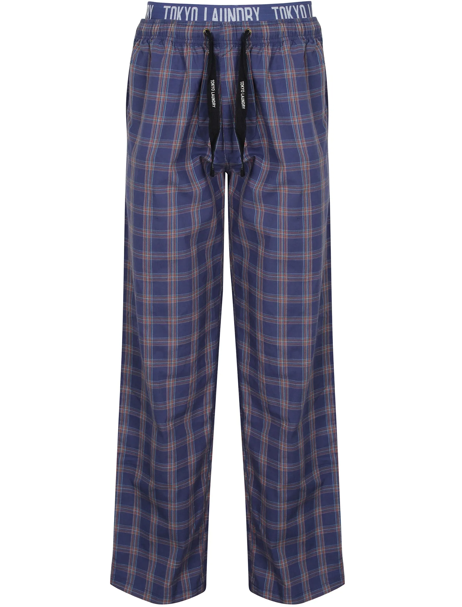 Godfrey Checked Cotton Lounge Pants in Deep Cobalt - Tokyo Laundry