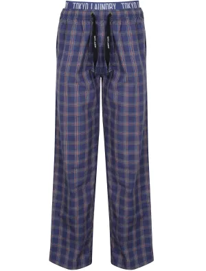Godfrey Checked Cotton Lounge Pants in Deep Cobalt - Tokyo Laundry