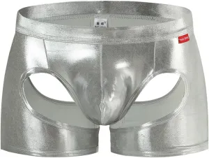 Gogobear Men's Shiny Metallic Boxer Briefs Sexy Breathable Hollow Out Bulge Pouch Bikini Underwear