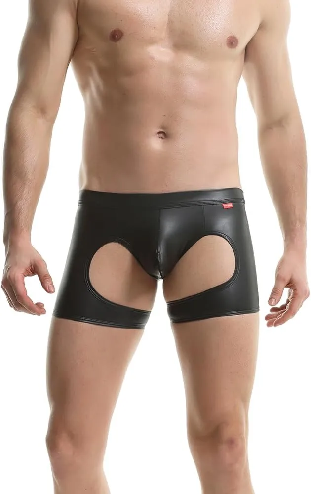 Gogobear Men's Shiny Metallic Boxer Briefs Sexy Breathable Hollow Out Bulge Pouch Bikini Underwear
