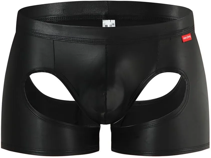 Gogobear Men's Shiny Metallic Boxer Briefs Sexy Breathable Hollow Out Bulge Pouch Bikini Underwear