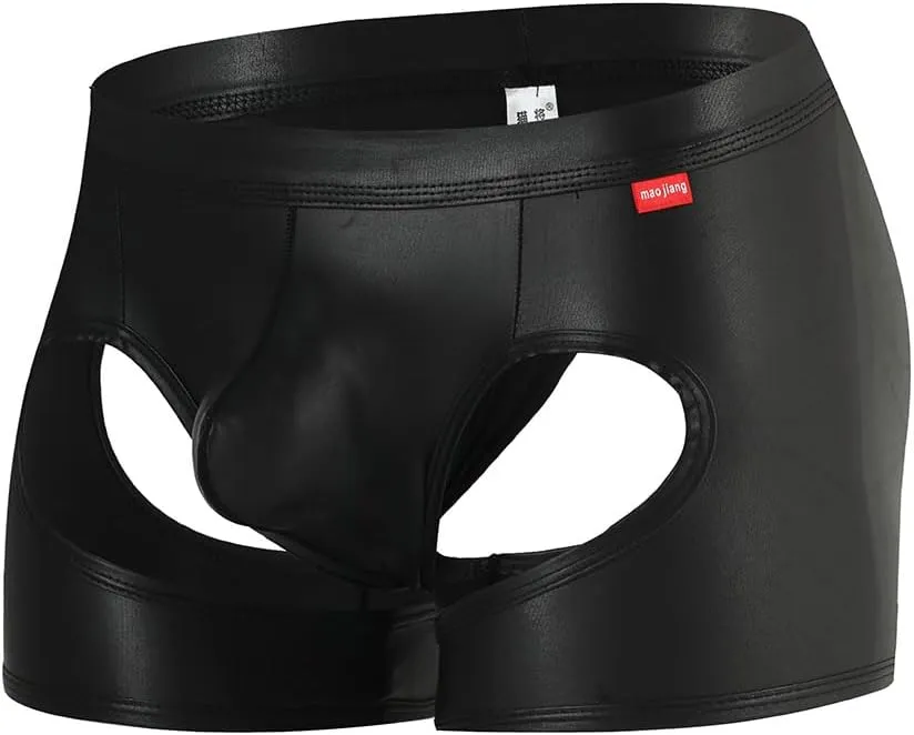 Gogobear Men's Shiny Metallic Boxer Briefs Sexy Breathable Hollow Out Bulge Pouch Bikini Underwear