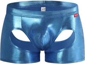 Gogobear Men's Shiny Metallic Boxer Briefs Sexy Breathable Hollow Out Bulge Pouch Bikini Underwear