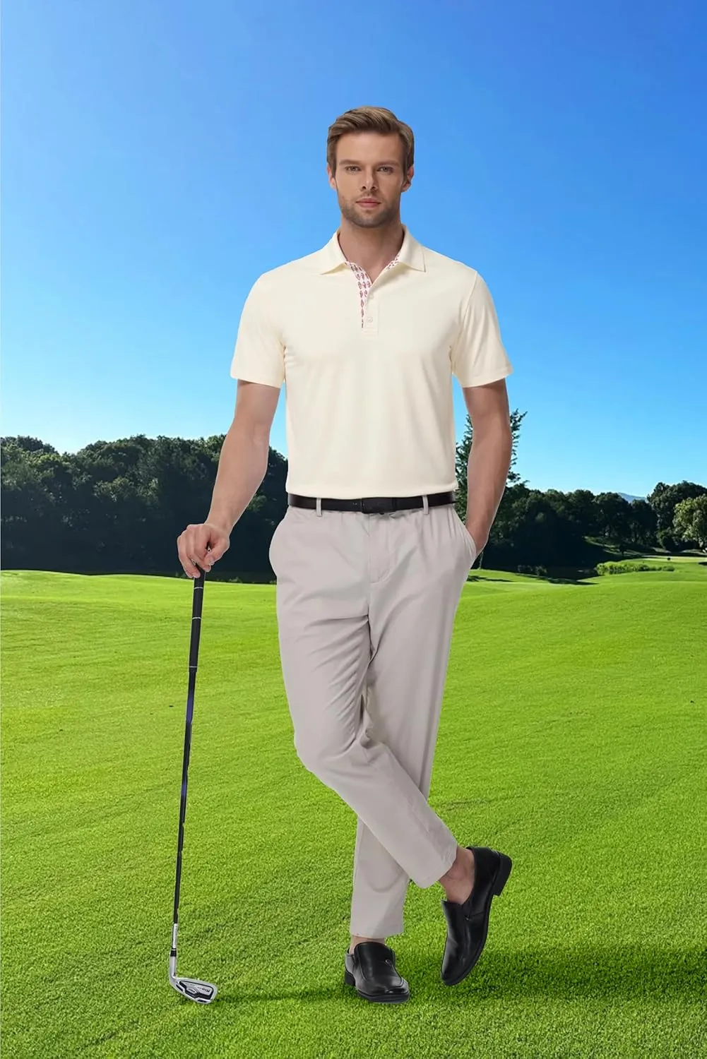 Golf Polo Shirts for Men Short Sleeve Moisture Wicking Dry Fit Performance Designed Collared Solid Casual Polo Shirt
