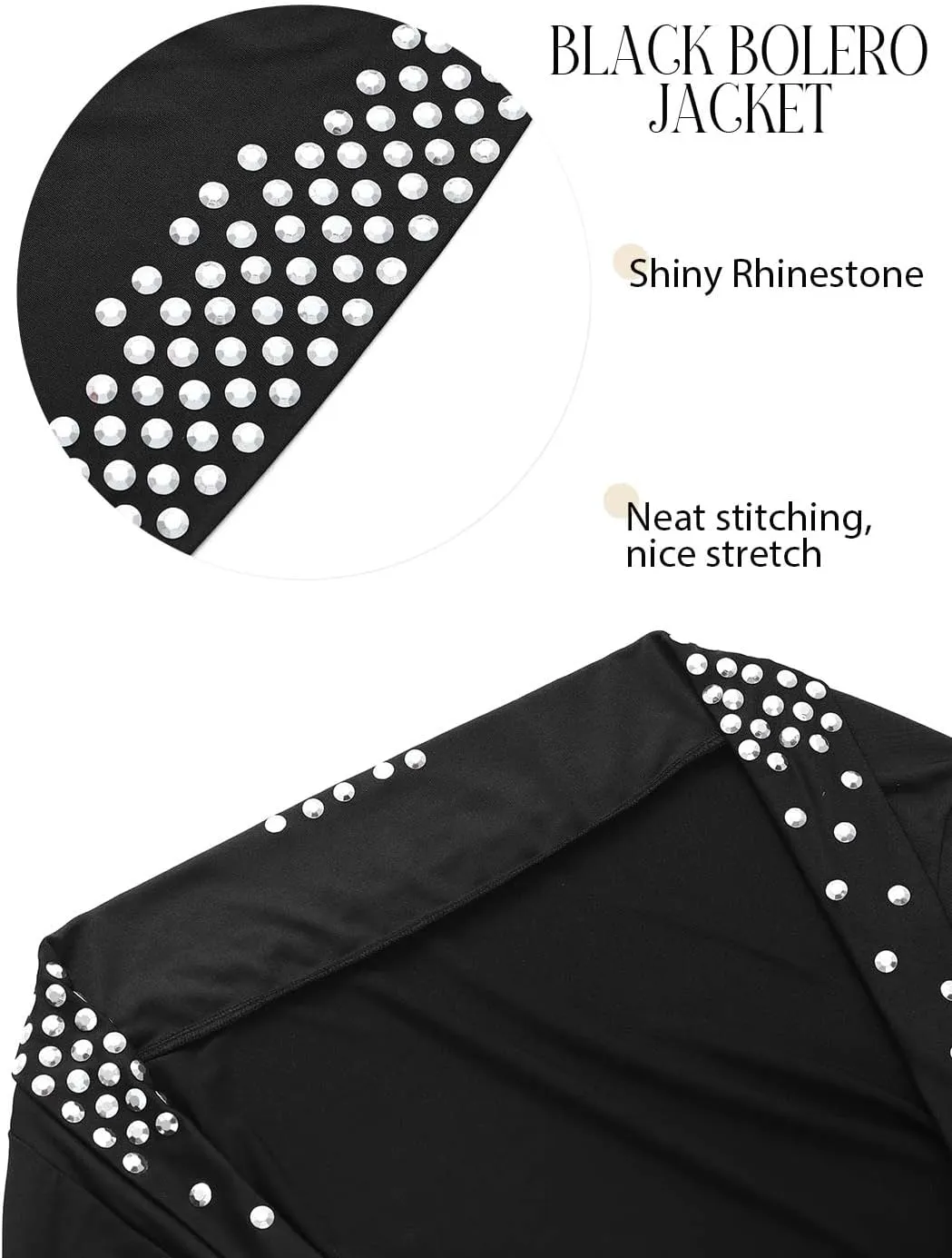 GORAIS Women Bolero Shrugs Evening Black Long Sleeve Jacket Rhinestone Cropped Bolero Cardigan for Formal Dresses