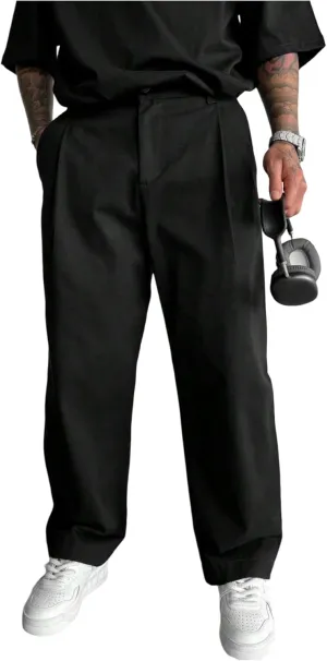 GORGLITTER Men's Casual Wide Leg Dress Pants Elastic High Waisted Baggy Streetwear Trousers