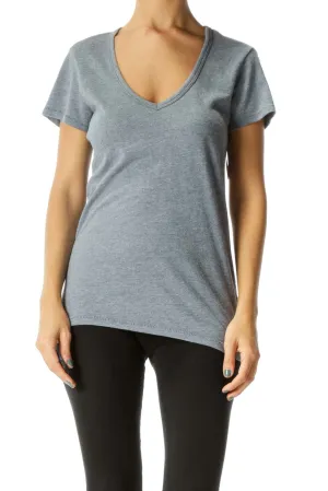Gray Blue V-Neck Soft T-Shirt