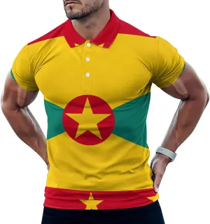 Grenada Flag Mens Short Sleeve Polo Shirts Straight Sports Golf Tennis T-Shirt Quick Dry Long Top