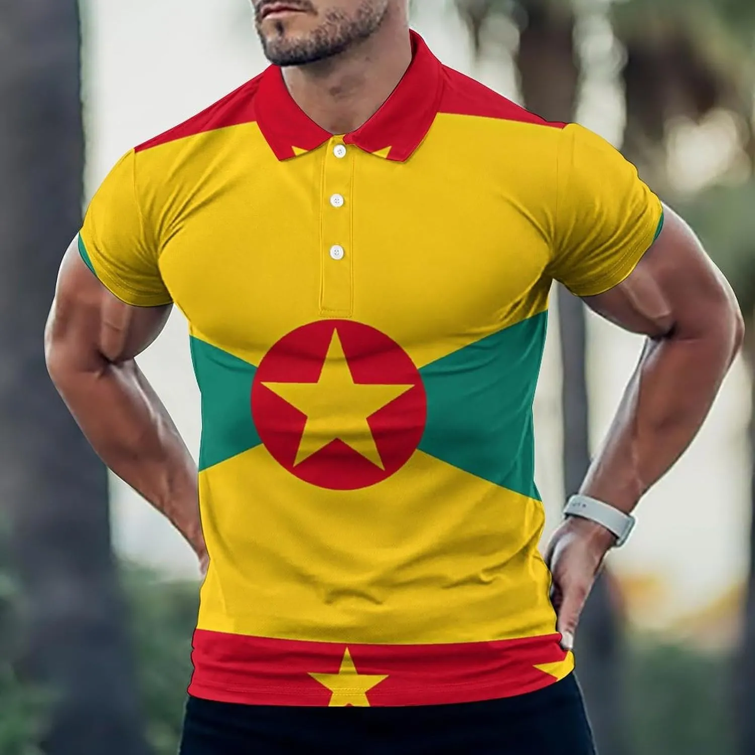 Grenada Flag Mens Short Sleeve Polo Shirts Straight Sports Golf Tennis T-Shirt Quick Dry Long Top