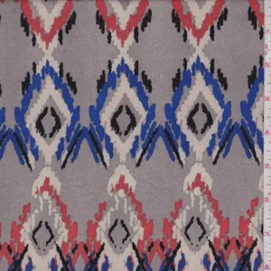 Grey Multi Flamestitch Diamond Double Brushed Jersey Knit Fabric