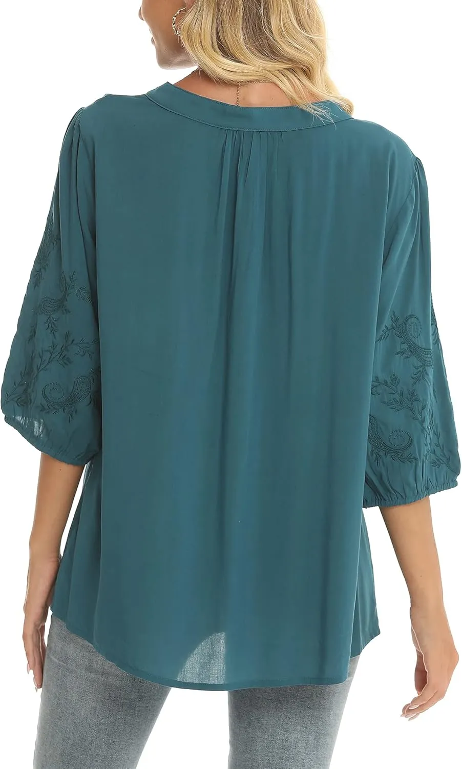 Grosy Women's Embroidered Plain Tunic Tops for Summer Fall Spring, Simple Elegant Dressy Blouse Casual Embroidery Solid Shirt