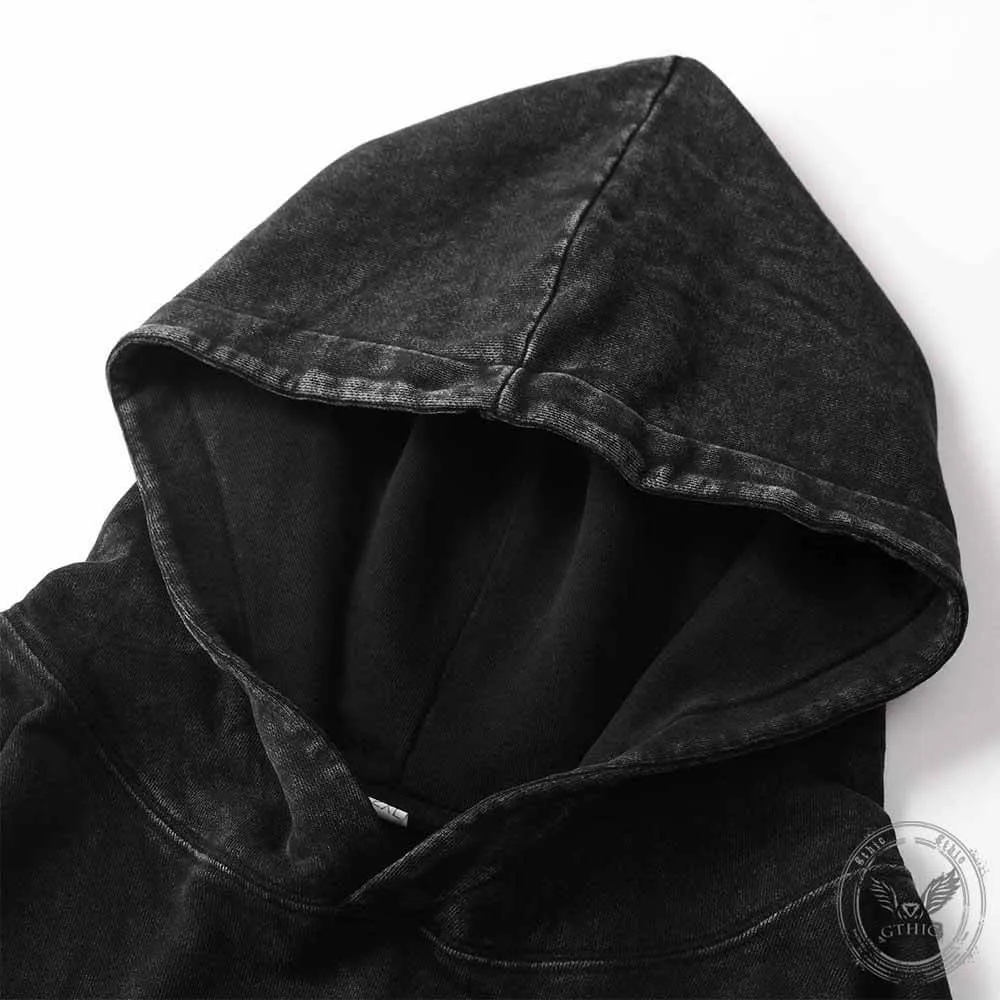 GTHIC Flying Eagle Pattern Vintage Washed Hoodie Sweatshirt