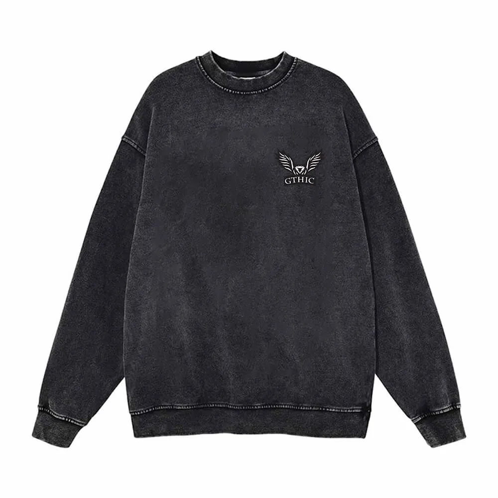 GTHIC Flying Eagle Pattern Vintage Washed Hoodie Sweatshirt