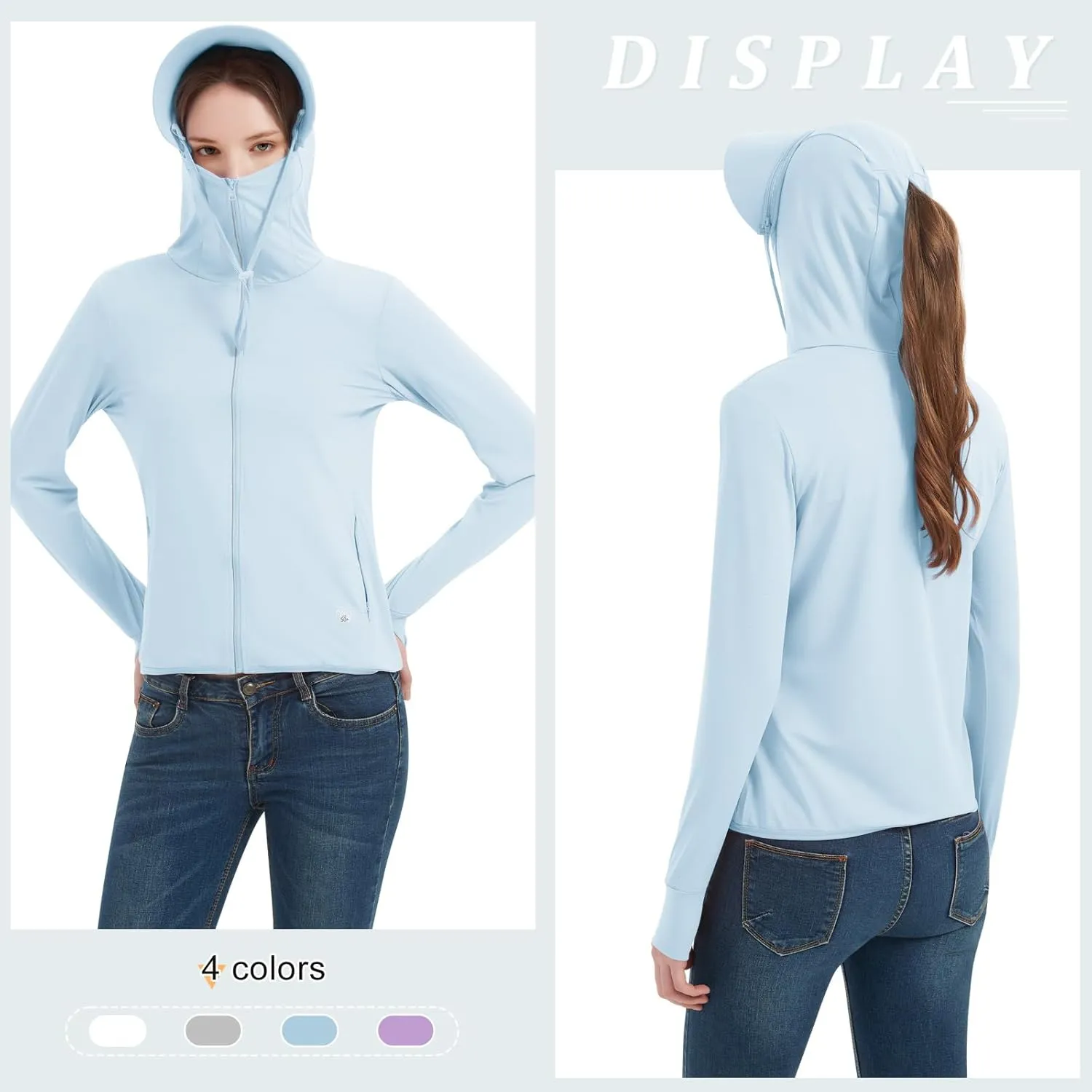 Guooolex Womens UPF 50  Sun Protection Hoodie Jacket Lightweight Quick Dry Active UV Shirts with Zipper Pockets