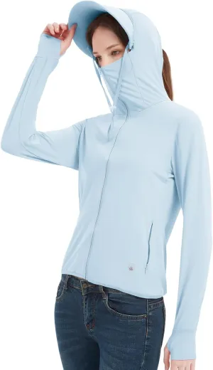 Guooolex Womens UPF 50  Sun Protection Hoodie Jacket Lightweight Quick Dry Active UV Shirts with Zipper Pockets