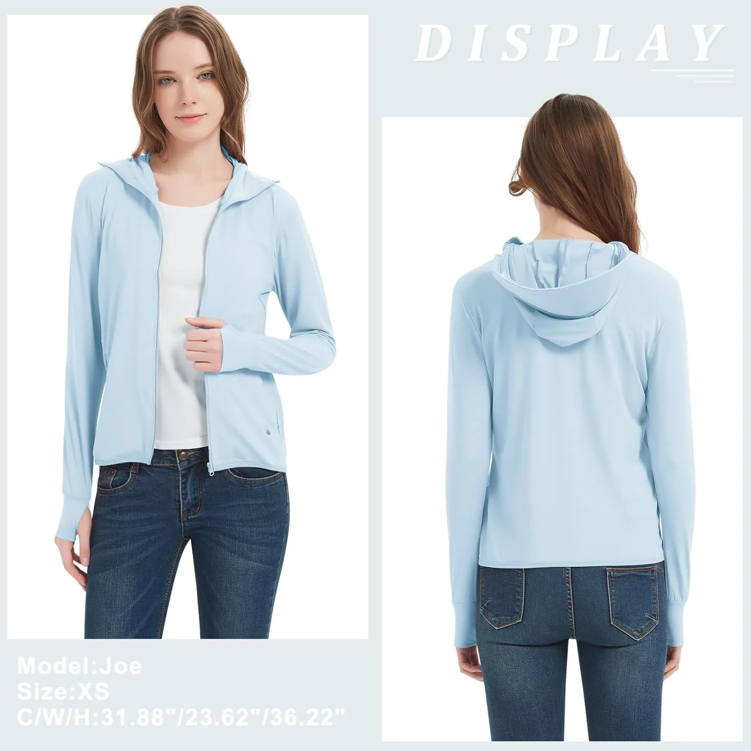 Guooolex Womens UPF 50  Sun Protection Hoodie Jacket Lightweight Quick Dry Active UV Shirts with Zipper Pockets