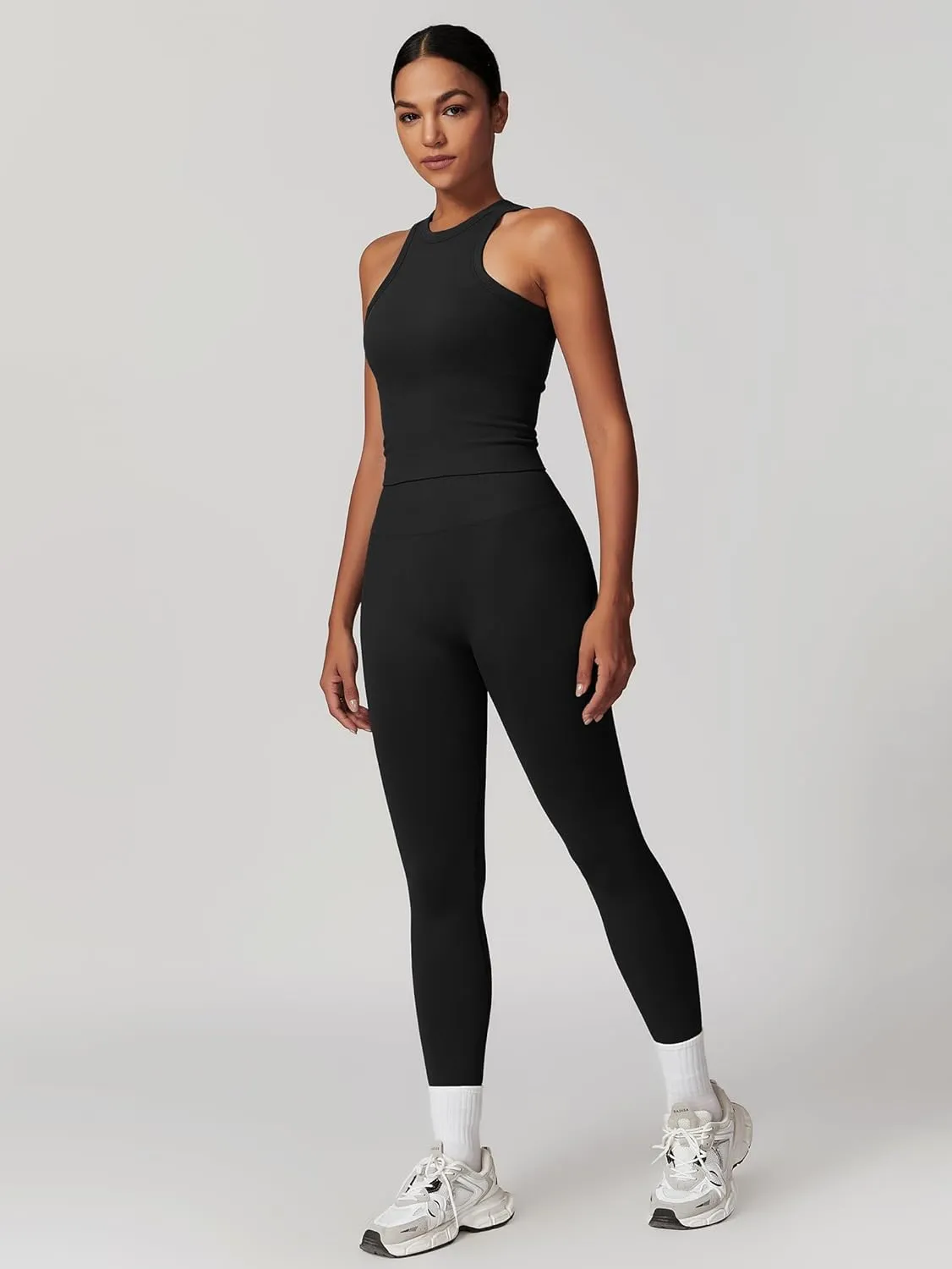 Gym clothes for woman set Racer-back Tank Top and Tummy Control Leggings Yoga sets for women 2 piece