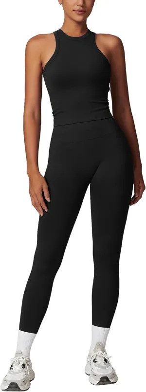 Gym clothes for woman set Racer-back Tank Top and Tummy Control Leggings Yoga sets for women 2 piece