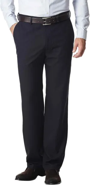 Haggar Men's Solid Gabardine Expandable Waistband Flat-Front Pant