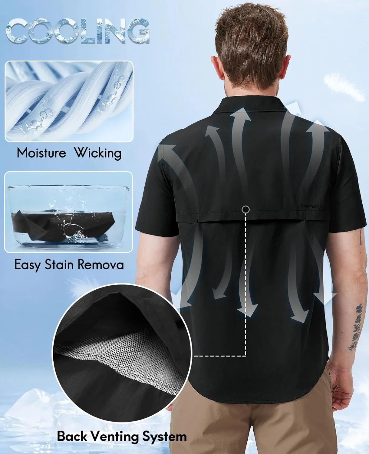 Haimont Men's Fishing Shirts Sun Protection Button Down Hiking Travel Camping Shirt Short Sleeve UV UPF50  Top