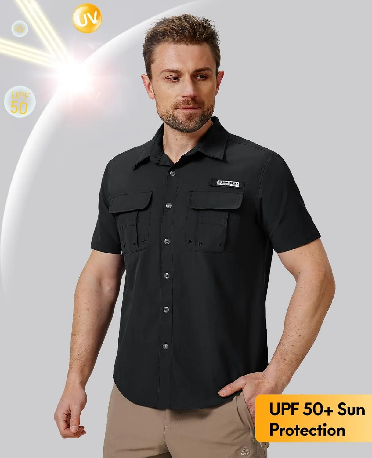 Haimont Men's Fishing Shirts Sun Protection Button Down Hiking Travel Camping Shirt Short Sleeve UV UPF50  Top