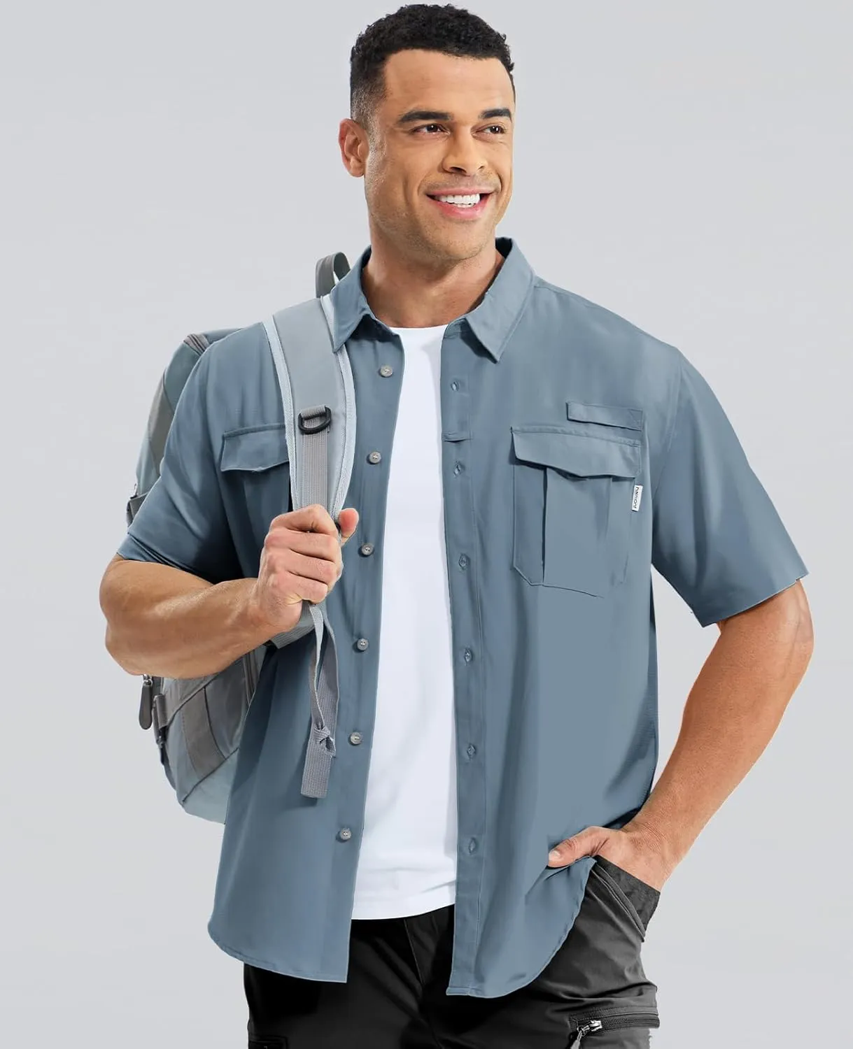 Haimont Men's Sun Protection Shirt Water Resistant Short Sleeve Button Down Shirt Quick Dry Cooling for Hiking Fishing