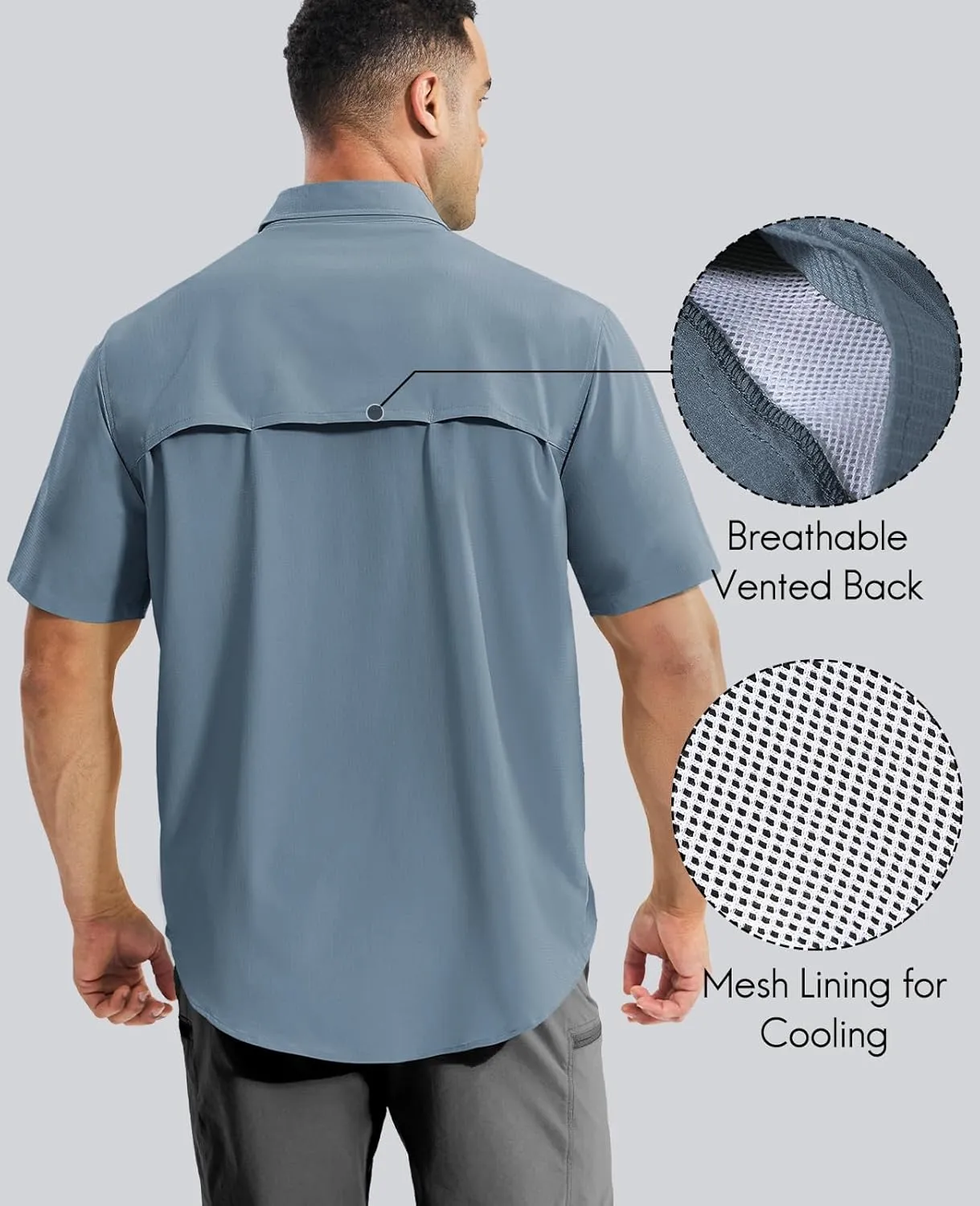 Haimont Men's Sun Protection Shirt Water Resistant Short Sleeve Button Down Shirt Quick Dry Cooling for Hiking Fishing