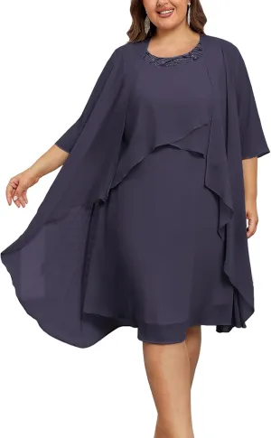 Hanna Nikole Womens Plus Size Dress with Jacket 2 Piece Wedding Guest Dresses Flowy Mother of The Bride Dress